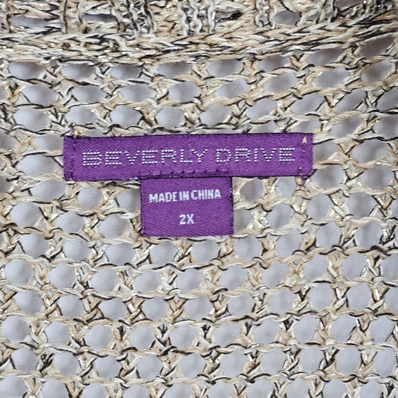 Womens Open Front Knit Cardigan 2X Browns Gold Metallic Threading Sleeveless - Picture 5 of 16